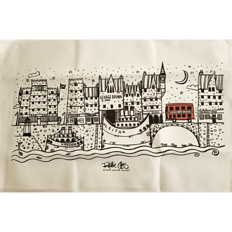 Tea Towels: Line Drawing Leith Shore - Red Bus